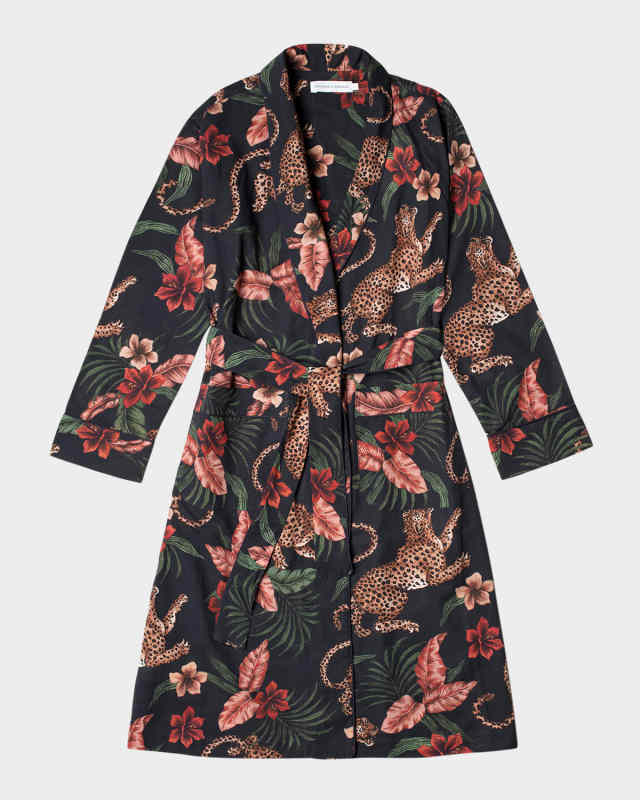 Animal-Print Piped Organic Cotton Rob